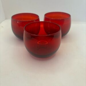 Set of four vintage ruby red small glasses